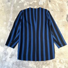 画像2: BICOLOR STRIPE PATTERN MULTI BUTTON NO COLLAR JACKET / Mens L (2)