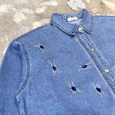 画像3: SPIDER STUDS DECORATIVE DENIM L/S SHIRT / Mens L (3)