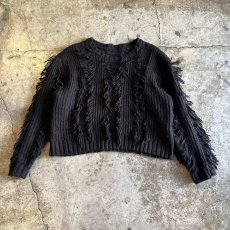 画像1: FRINGE LINE DESIGN SHORT KNIT SWEATER / Ladies M (1)