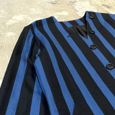 画像3: BICOLOR STRIPE PATTERN MULTI BUTTON NO COLLAR JACKET / Mens L (3)