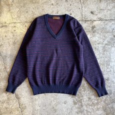 画像1: 【YVES SAINT LAURENT】ALL OVER LOGO LINE DESIGN V NEC KNIT SWEATER / Ladies M (1)