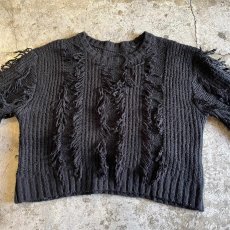 画像8: FRINGE LINE DESIGN SHORT KNIT SWEATER / Ladies M (8)