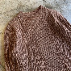 画像3: 2 TONE COLOR DESIGN CABLE KNIT SWEATER / Ladies S(M) / MADE IN USA  (3)