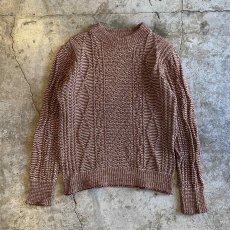 画像1: 2 TONE COLOR DESIGN CABLE KNIT SWEATER / Ladies S(M) / MADE IN USA  (1)