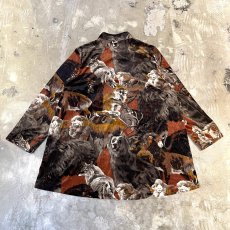 画像2: ALL OVER ANIMAL GRAPHIC PATTERN MAO COLLAR L/S SHIRT / Mens L (2)