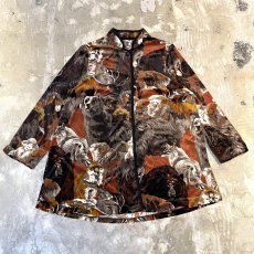 画像1: ALL OVER ANIMAL GRAPHIC PATTERN MAO COLLAR L/S SHIRT / Mens L (1)