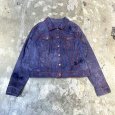 画像1: TIE DYE PATTERN STITCH PAINTED DENIM JACKET / Mens L (1)