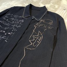 画像4: BLACK ASYMMETRY EMBROIDERY L/S SHIRT / Mens M (4)