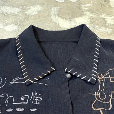 画像10: BLACK ASYMMETRY EMBROIDERY L/S SHIRT / Mens M (10)