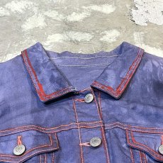 画像12: TIE DYE PATTERN STITCH PAINTED DENIM JACKET / Mens L (12)