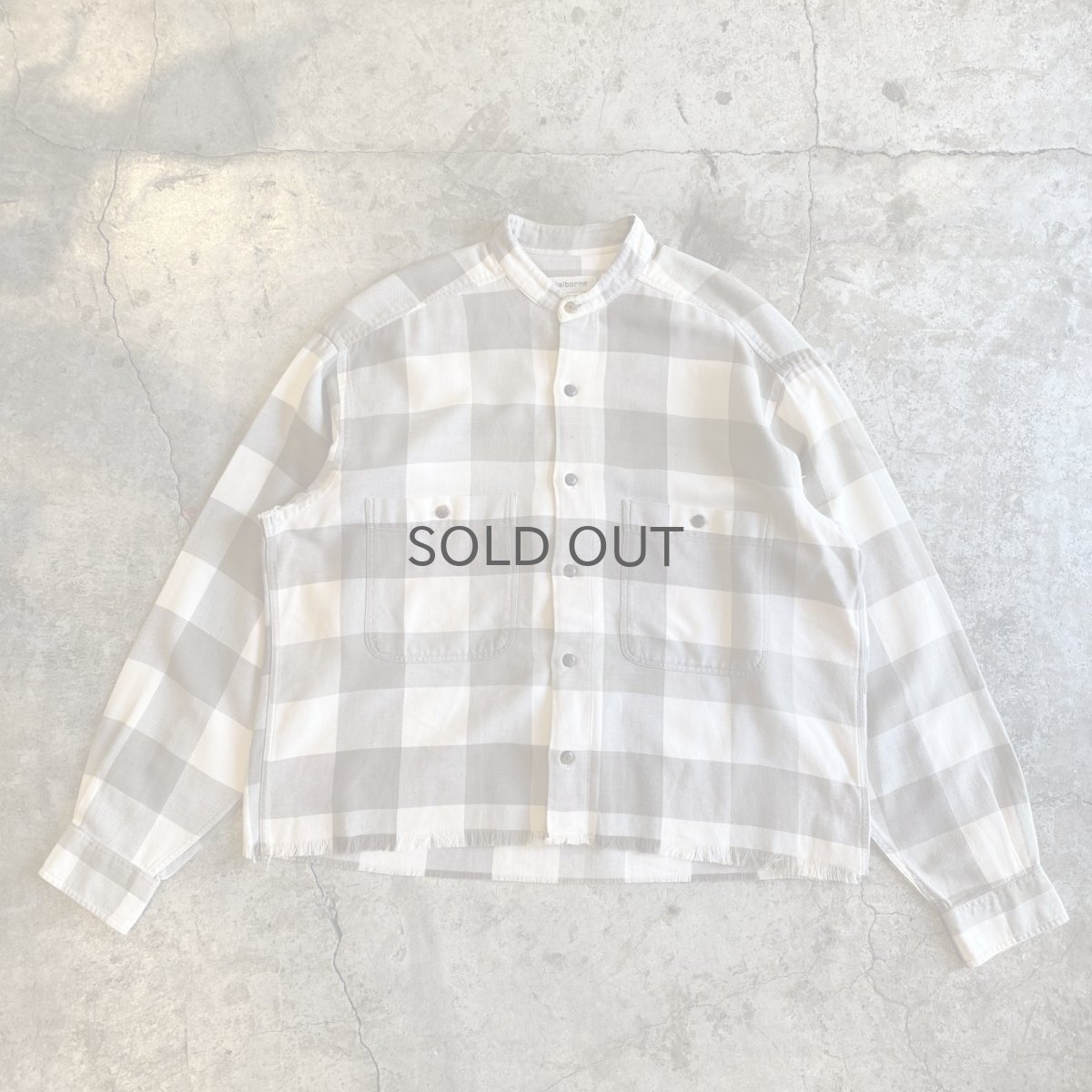 画像1: CUT OFF STAND COLLAR FANNEL PATTERN SHIRT / Ladies M (1)