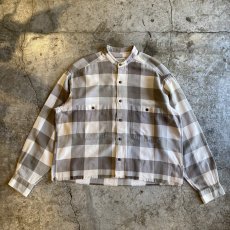 画像1: CUT OFF STAND COLLAR FANNEL PATTERN SHIRT / Ladies M (1)