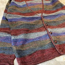 画像5: MULTI BORDER PATTERN KNIT CARDIGAN / Mens M / MADE IN ITALY (5)