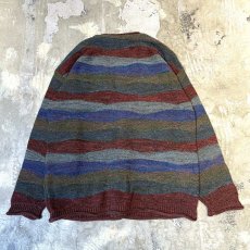 画像2: MULTI BORDER PATTERN KNIT CARDIGAN / Mens M / MADE IN ITALY (2)