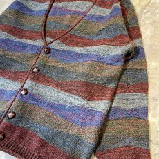 画像6: MULTI BORDER PATTERN KNIT CARDIGAN / Mens M / MADE IN ITALY (6)