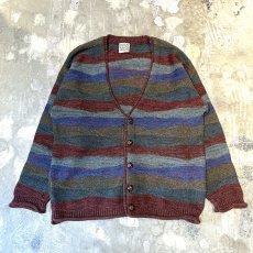 画像1: MULTI BORDER PATTERN KNIT CARDIGAN / Mens M / MADE IN ITALY (1)