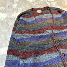 画像3: MULTI BORDER PATTERN KNIT CARDIGAN / Mens M / MADE IN ITALY (3)