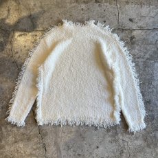 画像2: WHITE COLOR FRINGE LINE DESIGN L/S KNIT SWEATER / Ladies L (2)