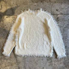 画像1: WHITE COLOR FRINGE LINE DESIGN L/S KNIT SWEATER / Ladies L (1)