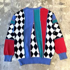 画像2: MULTI COLOR PATTERN SWITCHED KNIT SWEATER / Mens L (2)