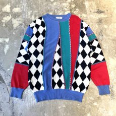 画像1: MULTI COLOR PATTERN SWITCHED KNIT SWEATER / Mens L (1)