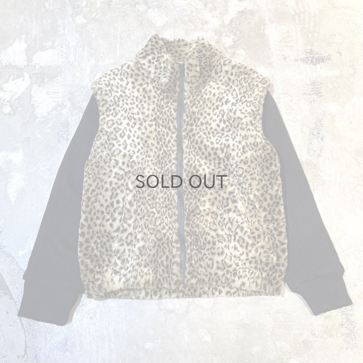 画像1: SLEEVE KNIT SWITCHED LEOPARD PATTERN ZIP UP JACKET / Mens L (1)