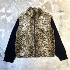 画像1: SLEEVE KNIT SWITCHED LEOPARD PATTERN ZIP UP JACKET / Mens L (1)