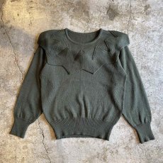 画像1: COLLAR DESIGN KNIT GREEN COLOR SWEATER / Ladies M  (1)