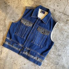 画像4: 2 COLOR BELT DESIGN DENIM VEST / Ladies L (4)