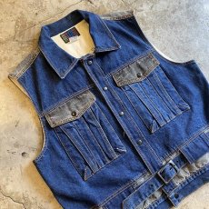 画像3: 2 COLOR BELT DESIGN DENIM VEST / Ladies L (3)