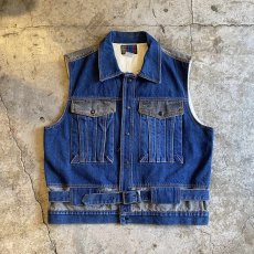 画像1: 2 COLOR BELT DESIGN DENIM VEST / Ladies L (1)