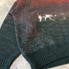 画像5: TREE PATTERN & ANIMAL EMBROIDERY KNIT SWEATER / Mens L (5)