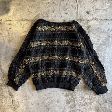 画像1:  ALL OVER MIX LINE LACE DESIGN SQUARE NECK L/S TOPS / Ladies M / MADE IN USA (1)