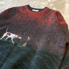 画像4: TREE PATTERN & ANIMAL EMBROIDERY KNIT SWEATER / Mens L (4)