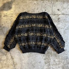 画像2:  ALL OVER MIX LINE LACE DESIGN SQUARE NECK L/S TOPS / Ladies M / MADE IN USA (2)