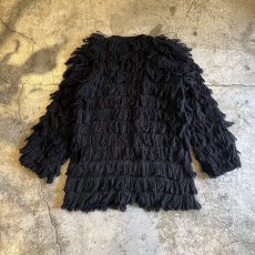 画像2: BLACK COLOR LOOP FRINGE LINE DESIGN KNIT CARDIGAN / Ladies M (2)