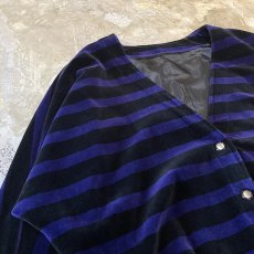 画像3: BICOLOR BORDER PATTERN DOLMAN SLEEVE VELOUR CARDIGAN / Mens L (3)