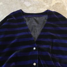 画像10: BICOLOR BORDER PATTERN DOLMAN SLEEVE VELOUR CARDIGAN / Mens L (10)