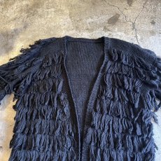 画像8: BLACK COLOR LOOP FRINGE LINE DESIGN KNIT CARDIGAN / Ladies M (8)