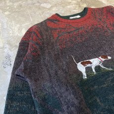 画像3: TREE PATTERN & ANIMAL EMBROIDERY KNIT SWEATER / Mens L (3)