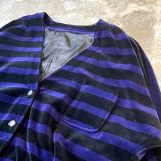 画像4: BICOLOR BORDER PATTERN DOLMAN SLEEVE VELOUR CARDIGAN / Mens L (4)