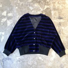 画像1: BICOLOR BORDER PATTERN DOLMAN SLEEVE VELOUR CARDIGAN / Mens L (1)