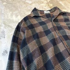 画像3: ALL OVER CHECK PATTERN OPEN COLLAR L/S SHIRT / Mens L / MADE IN FRENCH (3)