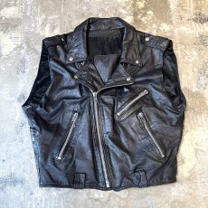 画像1: BLACK REAL LEATHER RIDERS STYLE VEST / Mens L (1)