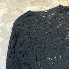 画像3: GREEN CROCHET SHORT LENGTH NO COLLAR CARDIGAN / Mens L (3)