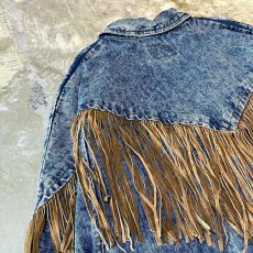 画像9: FRINGES DECORATIVE SHAWL COLLAR DENIM JACKET / Mens M(L) (9)