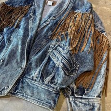 画像6: FRINGES DECORATIVE SHAWL COLLAR DENIM JACKET / Mens M(L) (6)