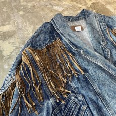 画像3: FRINGES DECORATIVE SHAWL COLLAR DENIM JACKET / Mens M(L) (3)