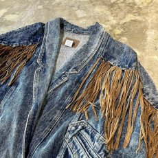 画像4: FRINGES DECORATIVE SHAWL COLLAR DENIM JACKET / Mens M(L) (4)