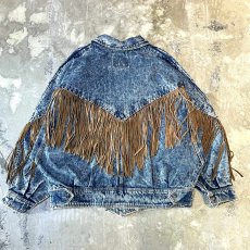 画像2: FRINGES DECORATIVE SHAWL COLLAR DENIM JACKET / Mens M(L) (2)